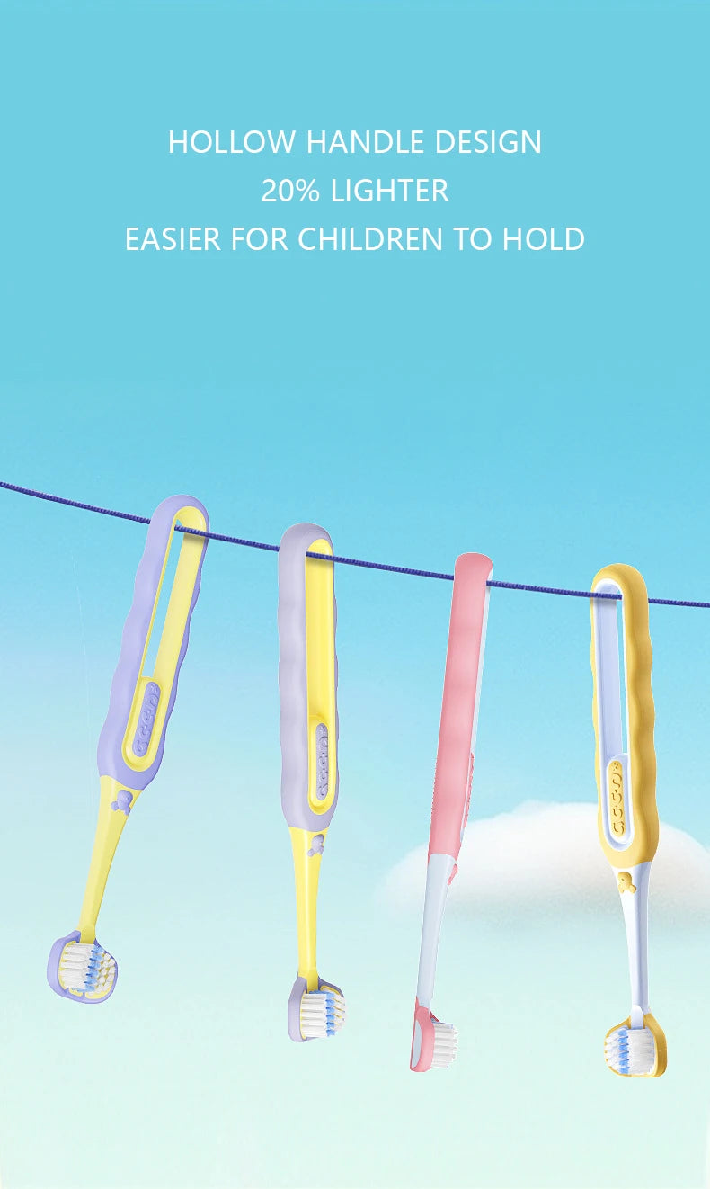 Children's toothbrushes with a hollow handle design on a blue background
