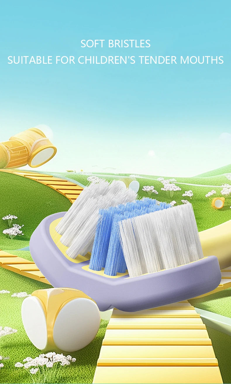 Children's toothbrush with soft bristles on a grassy background