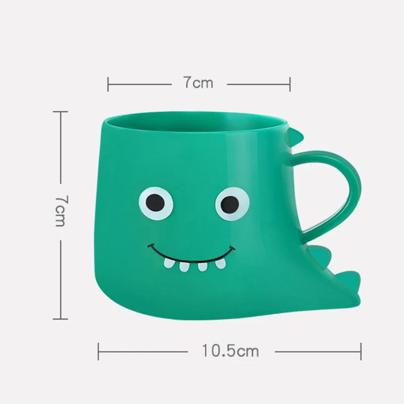 Green cartoon shark mug with measurements on a white background